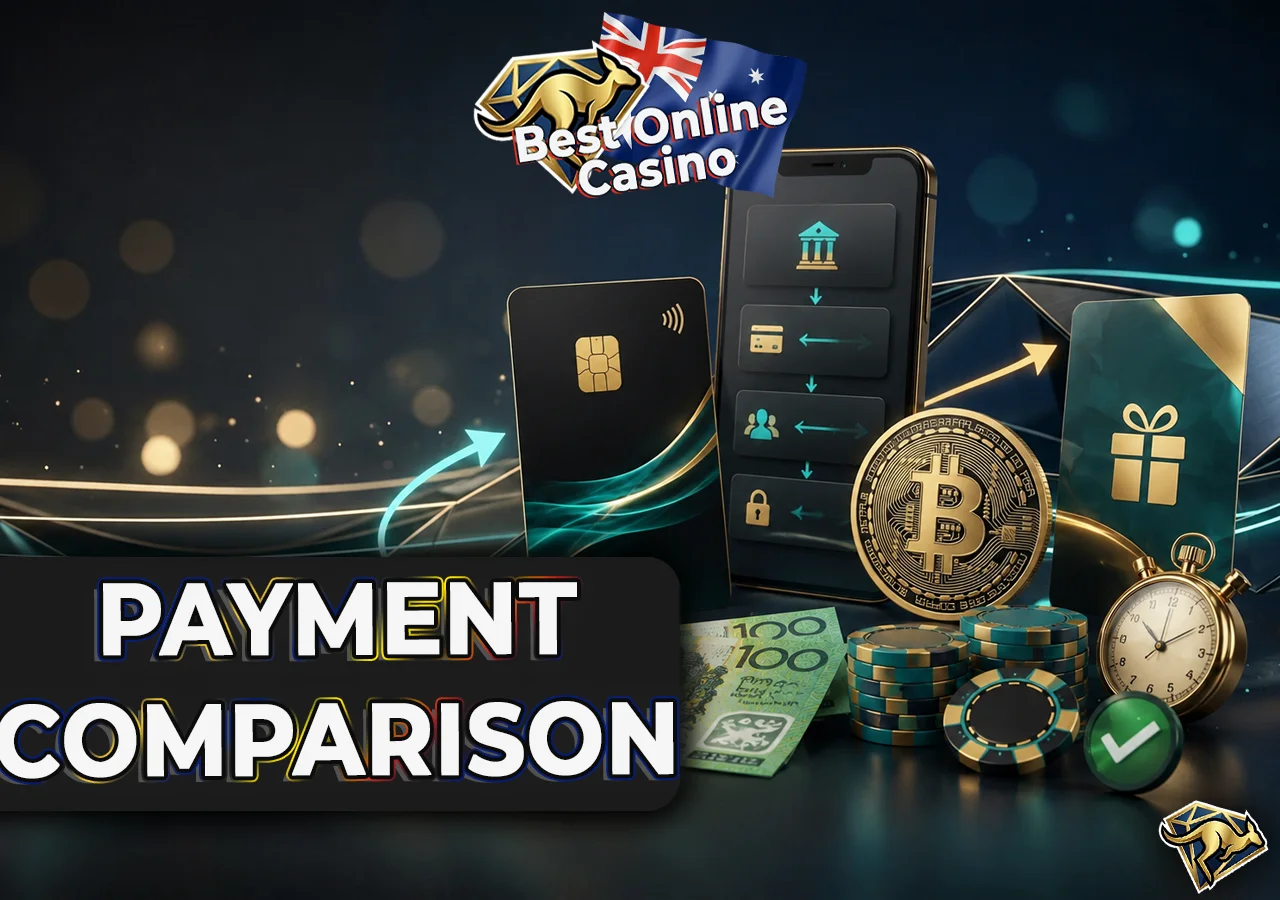 Payment comparison featuring Neosurf, PayID, crypto and prepaid card options