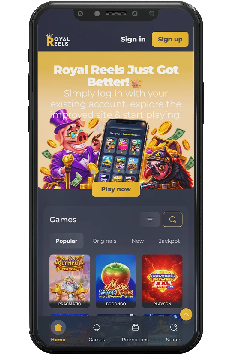 Screenshot of an online casino on a mobile phone